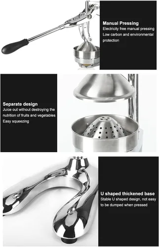 Miniatura 4 de Exprimidor profesional de cítricos, exprimidor de limón de prensa de mano, exprimidor de naranja manual resistente de acero inoxidable con base
