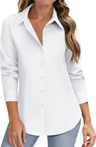 HOTOUCH Camisas de manga larga con botones para mujer, camisas de vestir con protección contra manchas, ajuste delgado, blusas de trabajo, oficina,