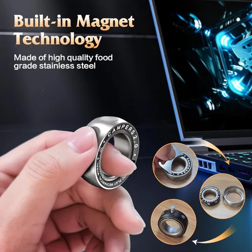 Miniatura 6 de Fidget Spinner mejorado para aliviar el estrés, anillos magnéticos giratorios con sonidos giratorios/antideslizantes, anillo de acero inoxidable
