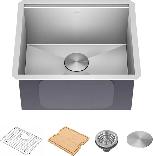 KRAUS Kore KWU111-21 - Lavaplatos de cocina con estación de trabajo de 21 pulgadas, para empotrar, cubeta individual, de acero inoxidable calibre