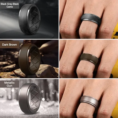 Miniatura 99 de Egnaro - Anillos de silicona para hombre, 25/64 pulgadas (10 mm) de ancho y 3/32 pulgadas (2.5 mm) de grosor, alianzas de boda de goma, paquete
