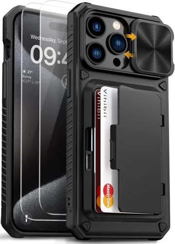 Miniatura 45 de Vihibii Funda para iPhone 13 Pro Max/iPhone 12 Pro Max con tarjetero (4 tarjetas) [bloqueo RFID] y cubierta de cámara deslizante, protección contra
