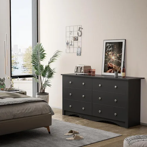 Miniatura 5 de Flamaker Cómoda de 6 cajones para dormitorio, organizador de aparadores de almacenamiento con dispositivos antiinclinación, cómoda moderna y ancha