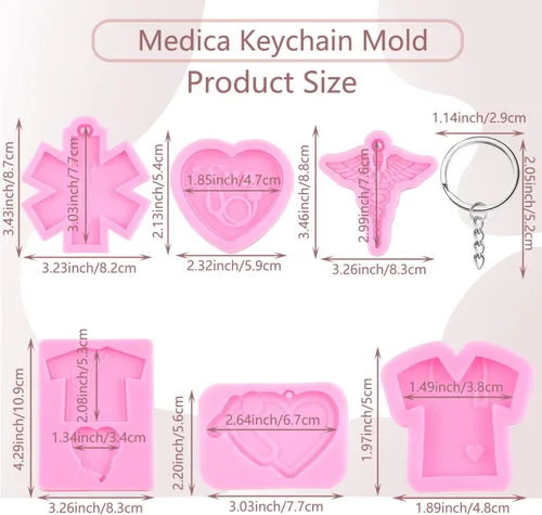 Miniatura 2 de Molde para llavero de silicona para camisa de enfermera, estetoscopio de corazón, molde de fundición con tema de médico, moldes de resina