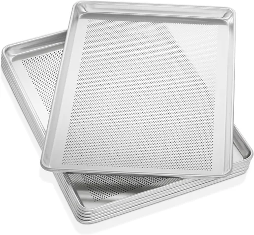 GRIDMANN Bandeja para hornear de aluminio perforado de grado comercial de 18 x 26 pulgadas, bandeja para hornear de tamaño completo, 6 bandejas