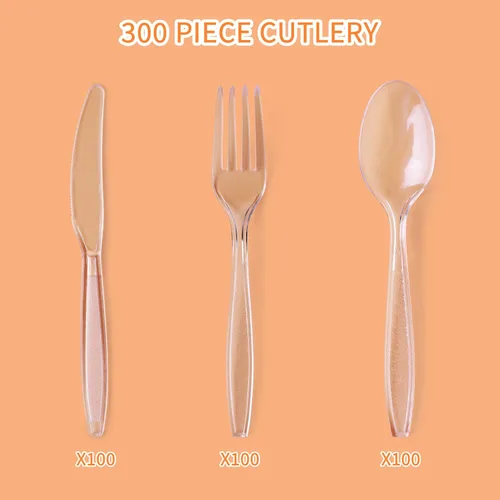 Miniatura 3 de FULING Juego de cubiertos de plástico negro de 300 piezas, cuchillos de plástico desechables y cubiertos – Utensilios pesados reutilizables