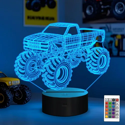 Luces nocturnas 3D para niños, lámpara nocturna para niños, camiones monstruo para niños, 16 colores LED que cambian de iluminación, iluminación
