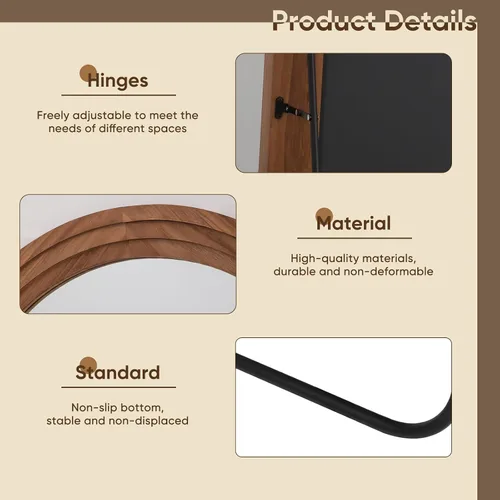 Miniatura 5 de Espejo de longitud completa, espejo de madera de 71 x 32 pulgadas, espejo de piso de madera con soporte, espejos de pie de gran tamaño, espejos