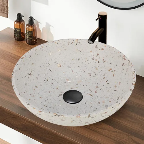 Miniatura 16 de Lavabo de Recipiente 16.5" Lavabos de Baño Vidrio Templado Verde Lavabo de Arte Cuenco Redondo con Combo de Grifo Verde, Lavabo de Encimera