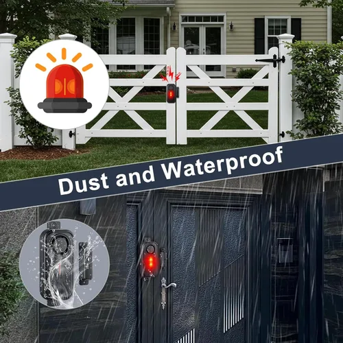 Miniatura 4 de Alarma de puerta con control remoto y luz de advertencia, alarma inalámbrica de puerta de piscina de 108 dB para seguridad de los niños, sensor