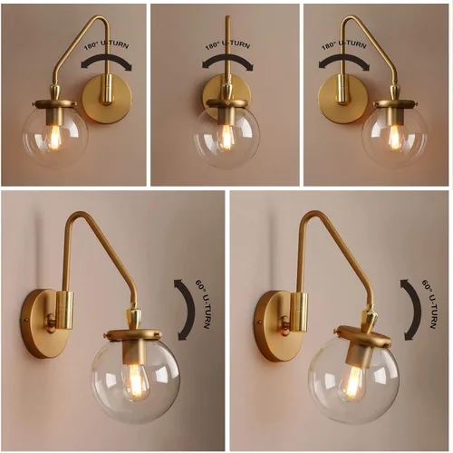 Miniatura 5 de Pathson Lámpara de pared industrial con brazo oscilante, lámpara de tocador de pared ajustable para baño, lámpara de pared cableada para mesita