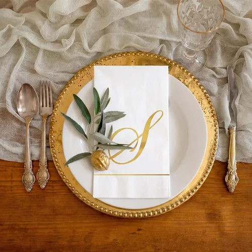 Miniatura 6 de Pasimy 100 servilletas con inicial, servilletas con monograma para invitados, toallas de papel con letras doradas, desechables, elegantes, toallas