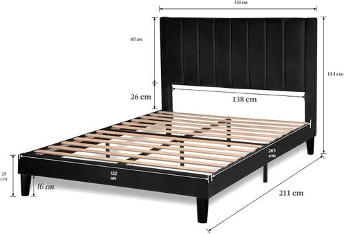 Miniatura 2 de Allewie - Base de cama tapizada en terciopelo, cabecera capitoné de canales verticales, listones de madera reforzados, opción de somier, fácil