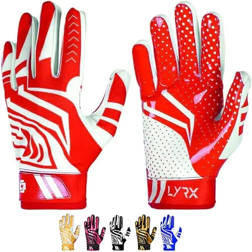 Miniatura 10 de Guantes de receptor de fútbol profesional LYRX con palma de silicona óptima, agarre antideslizante, control ultra adhesivo, deportivo, ligero