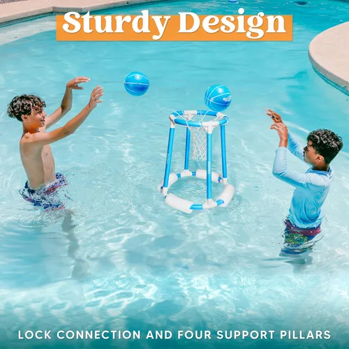 Miniatura 5 de Sloosh Juego de aro de baloncesto para piscina, juego flotante de baloncesto, flotadores de natación con bomba de bolas, juguete de juego acuático