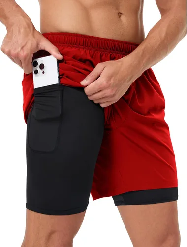 Miniatura 8 de Pantalones cortos deportivos 2 en 1 para hombre, de secado rápido, 5 pulgadas, ligeros, con forro y bolsillos