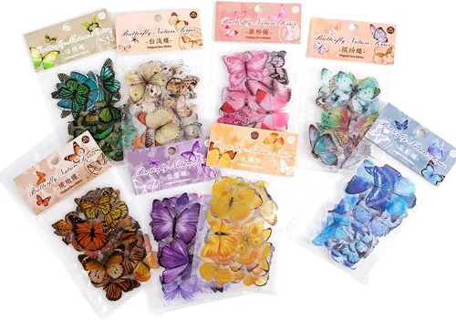 Miniatura 7 de Knaid Juego de calcomanías de mariposa (320 piezas) transparentes y coloridas mariposas de resina, calcomanías para la naturaleza, suministros