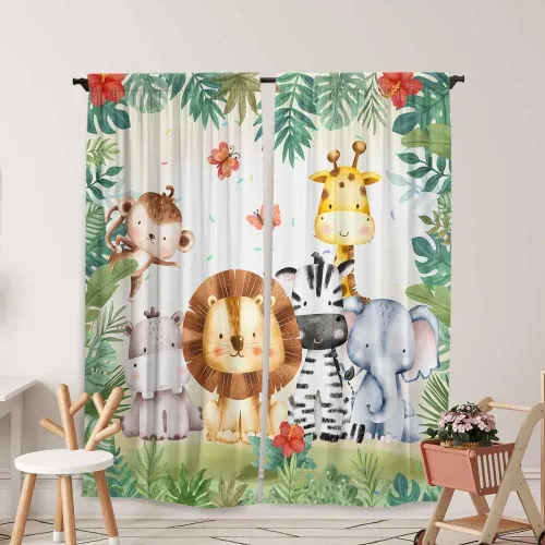 Miniatura 8 de Cortinas de ventana de elefante en acuarela para niños y niñas, estrella azul centelleante para bebé, sala de estar, dormitorio, guardería, hogar, 07