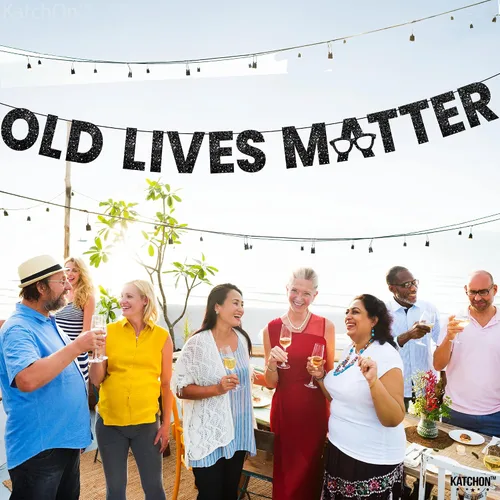 Miniatura 9 de KatchOn, Cartel Black Old Lives Matter – Brillantina, 10 pies Old Lives Matter Black para decoraciones de fiesta de jubilación para hombres Old