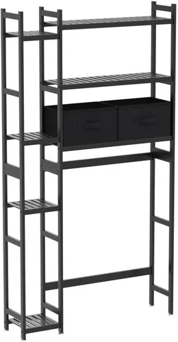 Miniatura 4 de Homde Organizador de Almacenamiento Sobre el Inodoro con Cesta y Cajón, Organizador de Baño de Bambú con Estante Ajustable y Patas Impermeables