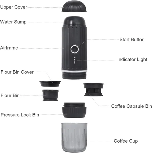 Miniatura 2 de Cafetera espresso portátil, cafetera de viaje para campamento, cafetera eléctrica 3 en 1 con autocalentamiento, USB-C, café molido y cápsulas