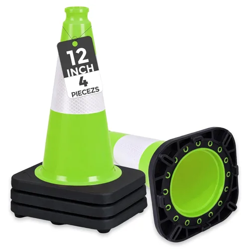 Miniatura 38 de BESEA Paquete de 4 conos de tráfico azules de 12 pulgadas con collar reflectante de 4 pulgadas, conos de seguridad de PVC resistentes con base