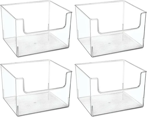 Miniatura 8 de mDesign - Organizador de almacenamiento de plástico con frente abierto y diseño de inmersión para organización del hogar - Estantes, casillero