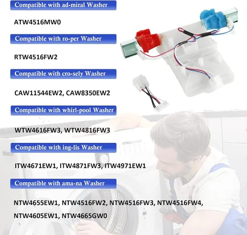 Miniatura 5 de W11101906 w10869803 ntw4516fw3 Válvula de entrada de agua de lavado compatible con whirl-pool, ama-na, cro-sley Washer NTW4655EW1 NTW4665GW0