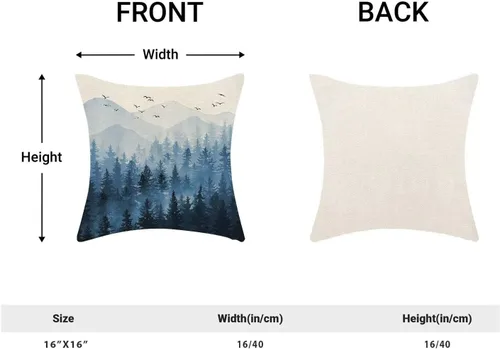Miniatura 2 de Fundas de Almohada Navideñas 16 x 16 Pulgadas Juego de 2 Azul Marino Blanco Bosque Brumoso Fundas de Cojines Decorativos Exterior Casa Rural Lino
