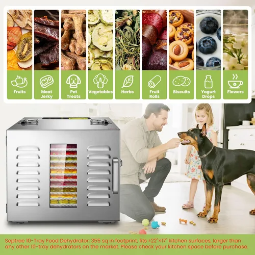 Miniatura 5 de Máquina deshidratadora de alimentos de 10 bandejas comerciales para cecina y hierbas, área utilizable de hasta 24.65 pies² y temperatura de 194℉