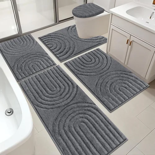 Miniatura 14 de Juego de alfombras de baño HEBE de 5 piezas, tapetes de baño absorbentes y suaves para baño, juego de tapetes de baño lavables a máquina