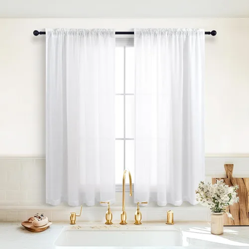 Miniatura 23 de KOUFALL Juego de 2 cortinas de puerta francesa, cortinas de lino para puerta/ventana, cortina transparente boho para cristal lateral delantero