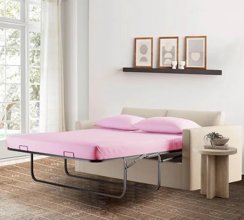 Miniatura 13 de Juego de sábanas de 500 hilos para sofá cama de algodón egipcio puro (35.8 x 71.7 in), color beige sólido con bolsillo de hasta 5.9 in
