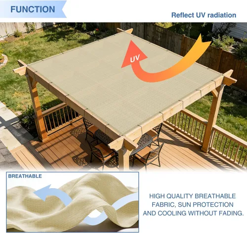 Miniatura 4 de E&K Sunrise - Toldo rectangular de 20 x 30 pies, con ojales de anillo en D, bloqueo UV, para pérgola, patio trasero, jardín, terraza (beige)