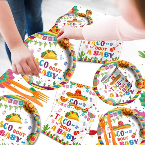Miniatura 2 de GREHUMOR Taco Bout a Baby - Sombrero de vaquero de cactus mexicano, suministros mexicanos, 141 piezas de decoración de fiesta de revelación