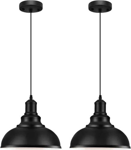 LOEHINLE 2 lámparas colgantes, accesorios industriales vintage, luces de araña de metal negro, lámpara de techo para cocina, hogar, isla, comedor,