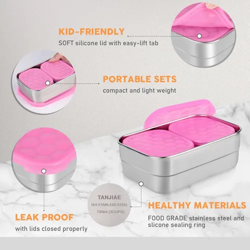 Miniatura 3 de Tanjiae Recipientes Pequeños de Acero Inoxidable para Almuerzo para Niños A Prueba de Fugas Sin BPA Recipientes para Aperitivos con Tapas