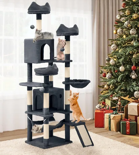 Miniatura 9 de YITAHOME - Torre de árbol para gatos de 70.8 pulgadas para gatos de interior: condominio de casa de juegos para mascotas de varios niveles, muebles