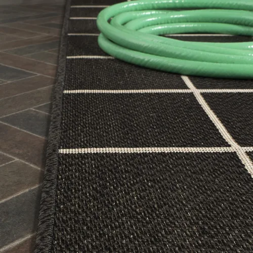Miniatura 4 de JONATHAN Y Grid Squares - Alfombra de pasillo para interiores y exteriores, 2 x 8 pies, color negro/crema, moderna para patio trasero, porche, fácil