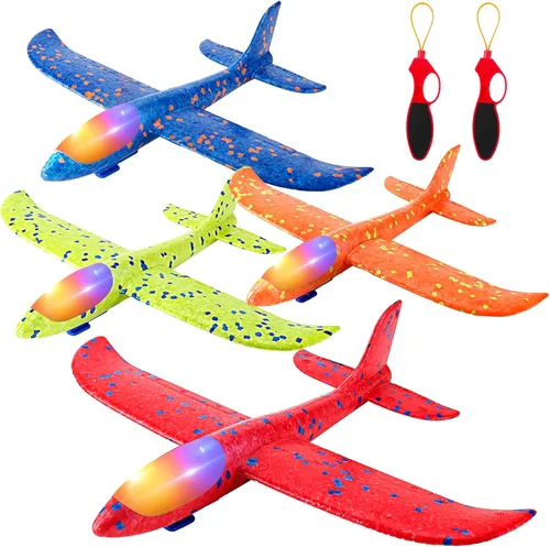 SpringFlower Paquete de 4 juguetes voladores de avión, 4 juguetes de avión de espuma para niños de 3, 4, 5, 6, 7, 8 años, 2 modos de vuelo, avión