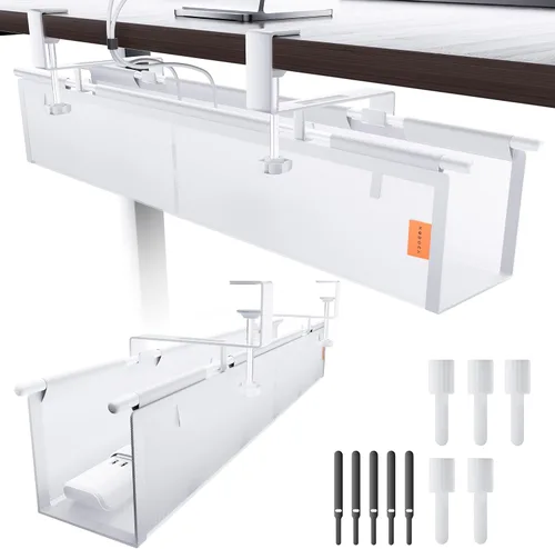 Miniatura 9 de Bandeja de organización de cables para debajo del escritorio, sin taladro, bridas incluidas, material de lona ecológico, diseño de malla