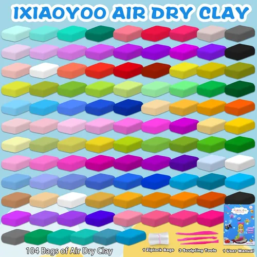 Miniatura 3 de Ixiaoyoo Arcilla seca al aire para niños, kit de arcilla mágica de modelado de 104 colores, suave y antiadherente, juguetes de modelado de artes