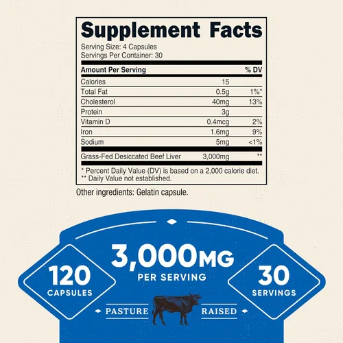 Miniatura 2 de Nutricost Cápsulas de Hígado de Res Desecado Alimentado con Pasto de 3000mg (750mg Por Cápsula), 120 Cápsulas - Sin Hormonas, Sin OMG, Sin Gluten