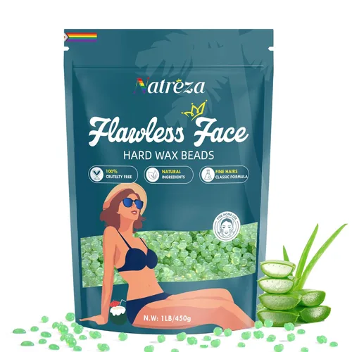 Perlas de cera dura para depilación, 1 libra de cera dura para piel sensible con extracto de aloe vera, formulada para pelos finos, cera corporal