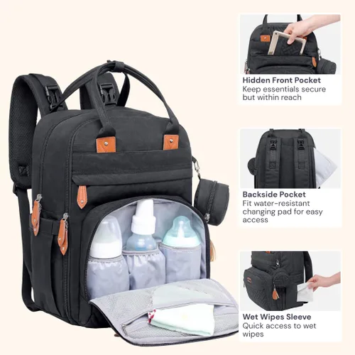 Miniatura 5 de BabbleRoo Pañalera Mochila para pañales de bebé - Bolso de viaje con artículos esenciales para bebés - Mochila multifuncional resistente al agua
