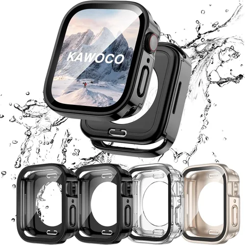 Paquete de 4 fundas impermeables compatibles con Apple Watch de 1.732 pulgadas (1.732 in) Series 6/5/4/SE con protector de pantalla de vidrio