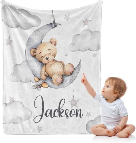 J&SBGFT Manta de bebé personalizada para niños, personalizada con nombre, manta de recepción para niños pequeños, niños, cuna, cochecito, decoración