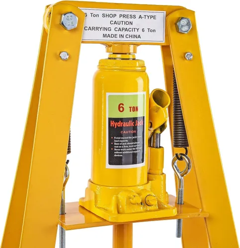 Miniatura 4 de JEGS Prensa hidráulica de taller Acero con acabado amarillo 6 toneladas Montaje superior de banco Rango de trabajo de hasta 4 1/4 pulgadas