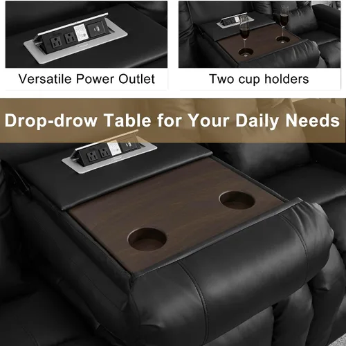 Miniatura 7 de URRED Sofá reclinable eléctrico con masaje y calor, sofá biplaza reclinable de pared con consola, sofá de casa rodante, asiento de cine en casa