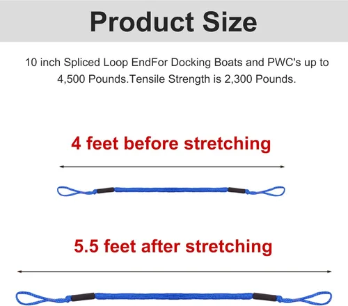 Miniatura 6 de Líneas elásticas para muelle – Accesorios para barcos – Cuerda de amarre de 4 pies para PWC, moto acuática, pontón, kayak, canoa, lancha motora, Azul